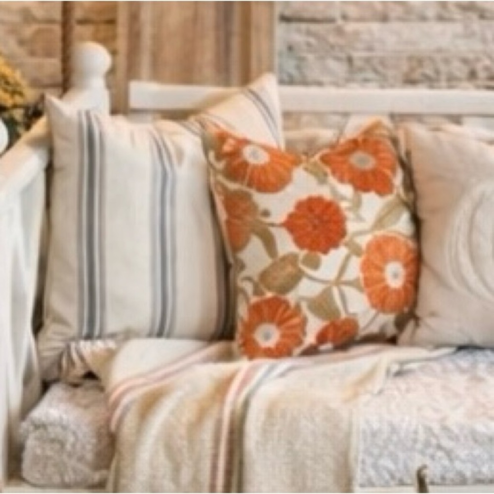 Crewel Terracotta Stunning Embroidery Pillow,Sun-Coral, Boho,l Cushion, Size 18” - Picture 7 of 8